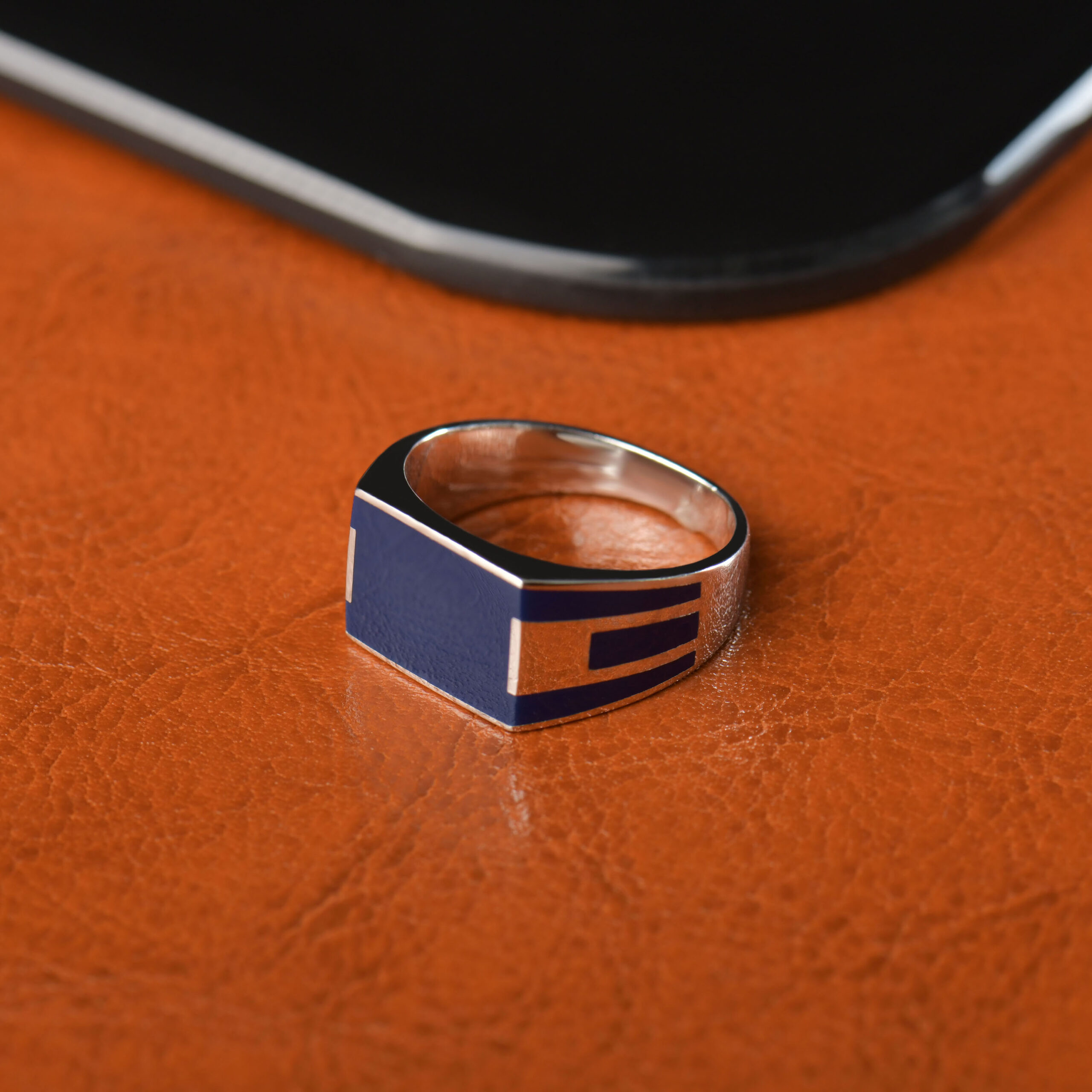 Chevalière Homme en Argent 925 à Motif Ligne Bleue