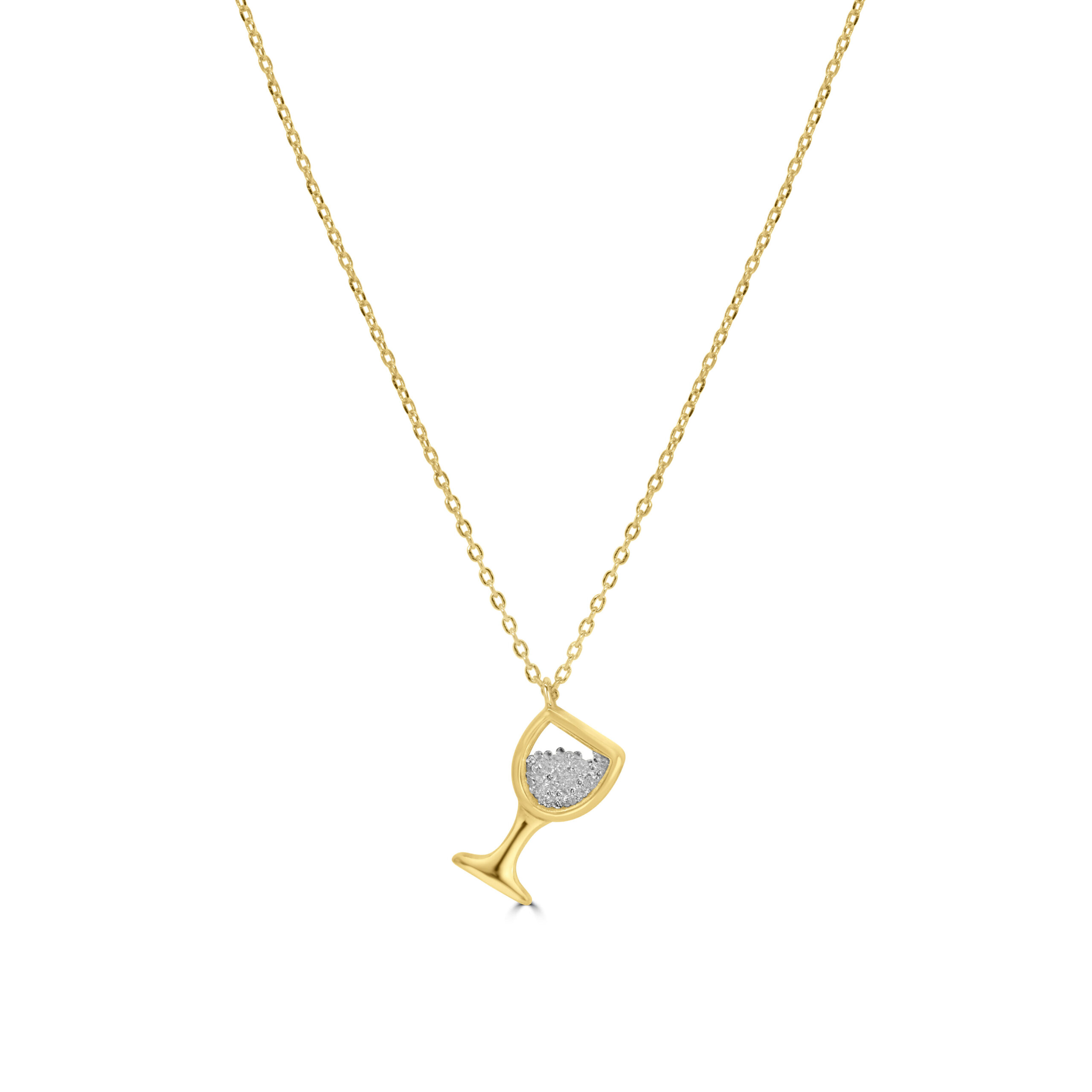 Collier Motif Verre Serti – Argent 925 Finition Or — Célébrez chaque instant avec ce collier original et lumineux. Doté d'un pendentif en forme de verre délicatement pavé de pierres scintillantes, ce…