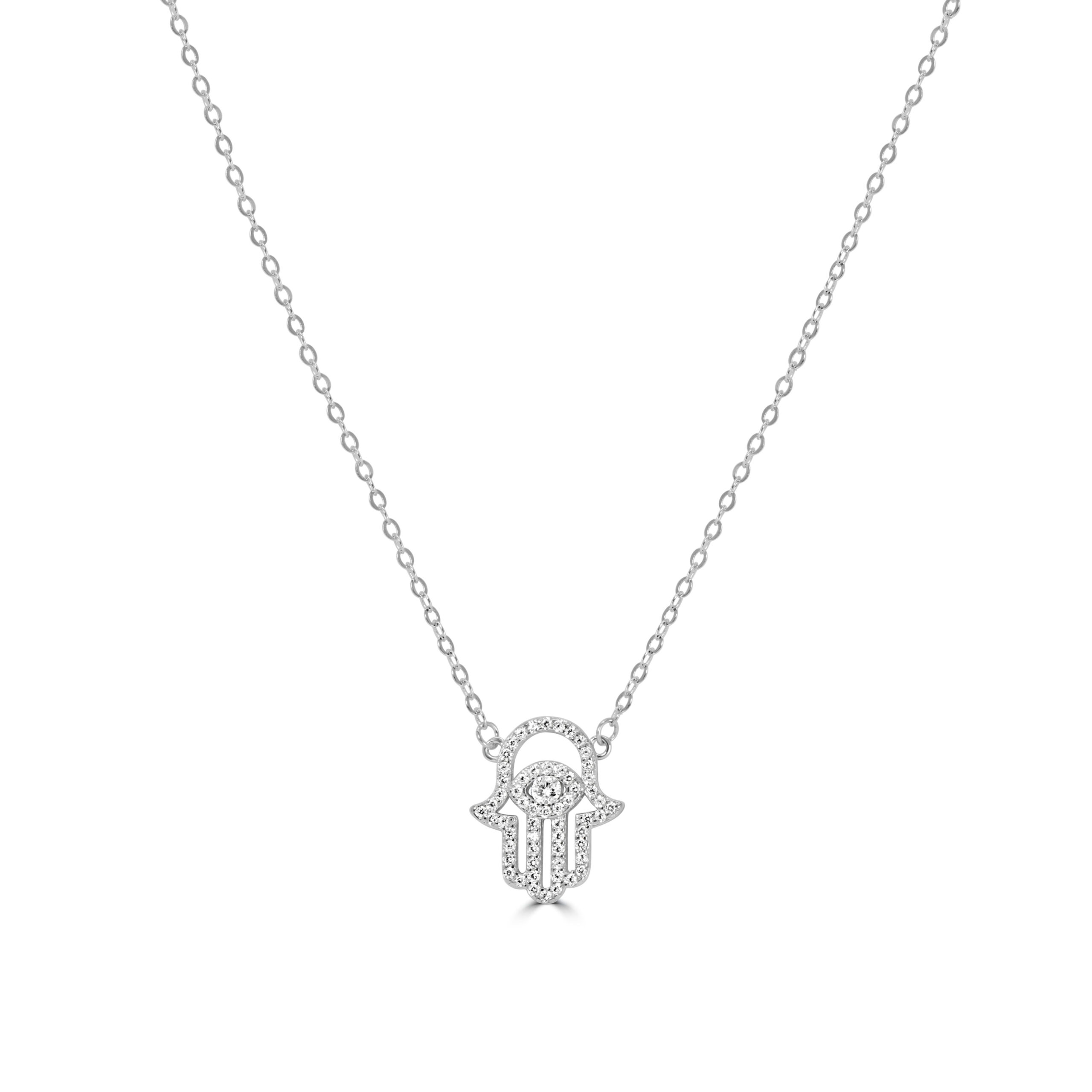 Collier Pendentif Khmissa Ajouré Serti en Argent 925